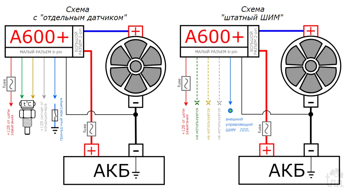 схемы подключения блока А600+